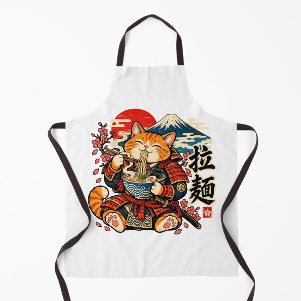 Item preview, Samurai Cat Eating Ramen Bowl Japan Fan designed and sold by chattsuede.