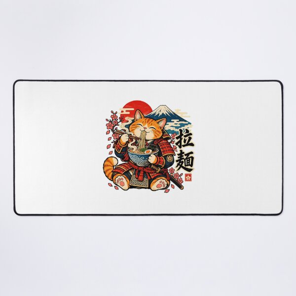 Item preview, Samurai Cat Eating Ramen Bowl Japan Fan designed and sold by chattsuede.