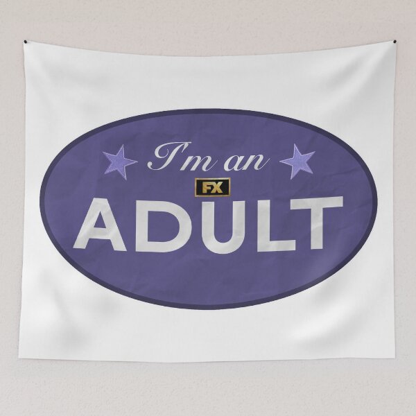 Item preview, I'm an adult sticker, purple, crinkled effect designed and sold by rilesweir.