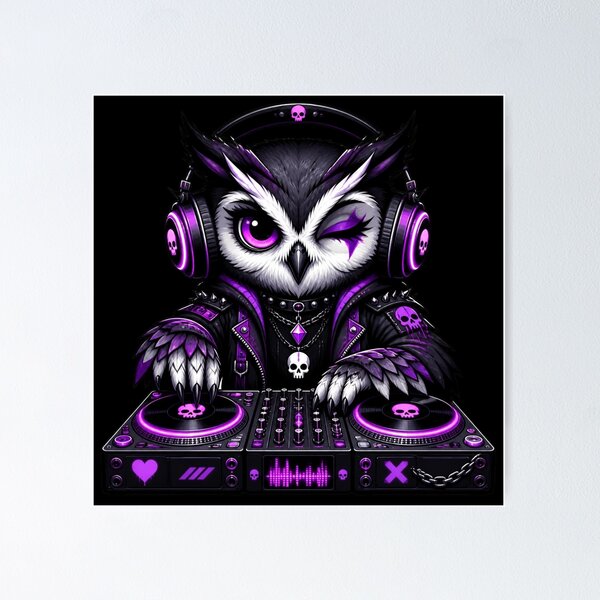 Item preview, Cyber Goth DJ Owl designed and sold by LazyDayzCo.