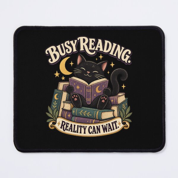 Item preview, Busy Reading Reality Can Wait – Black Cat Book Lover designed and sold by Good Mood Foundry.