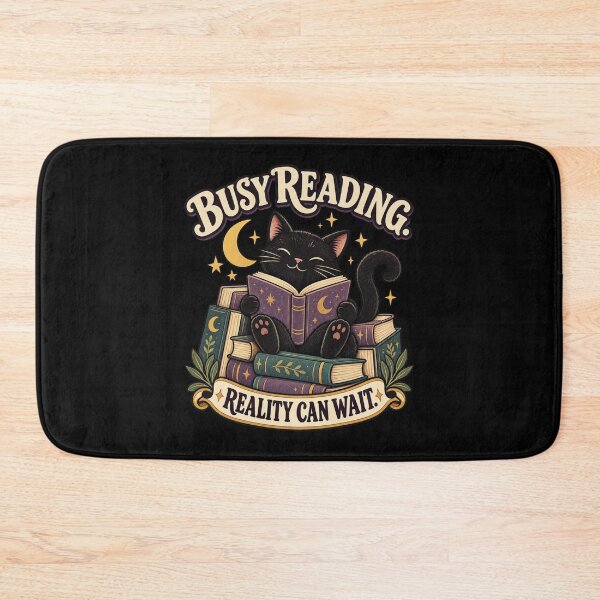 Item preview, Busy Reading Reality Can Wait – Black Cat Book Lover designed and sold by Good Mood Foundry.