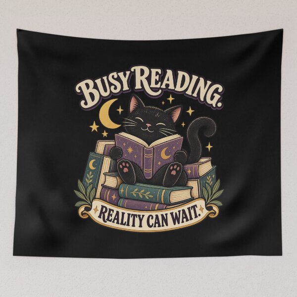 Item preview, Busy Reading Reality Can Wait – Black Cat Book Lover designed and sold by Good Mood Foundry.