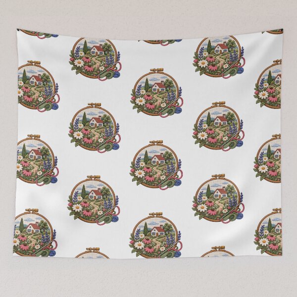 Item preview, Needlepoint Club Floral Animals & Cottagecore Embroidery Art designed and sold by Georain.