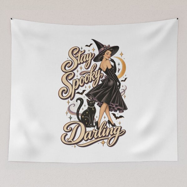 Item preview, Stay Spooky, Darling vintage witch and cat designed and sold by Side Quest Co..