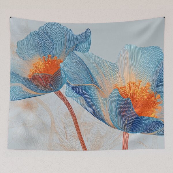 Item preview, Blue flowers with orange center designed and sold by anytka.
