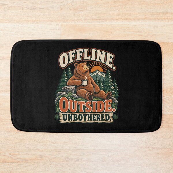 Item preview, Offline Outside Unbothered – Camping Bear Nature Design designed and sold by Good Mood Foundry.