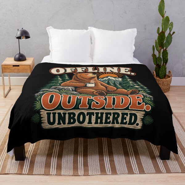 Item preview, Offline Outside Unbothered – Camping Bear Nature Design designed and sold by Good Mood Foundry.