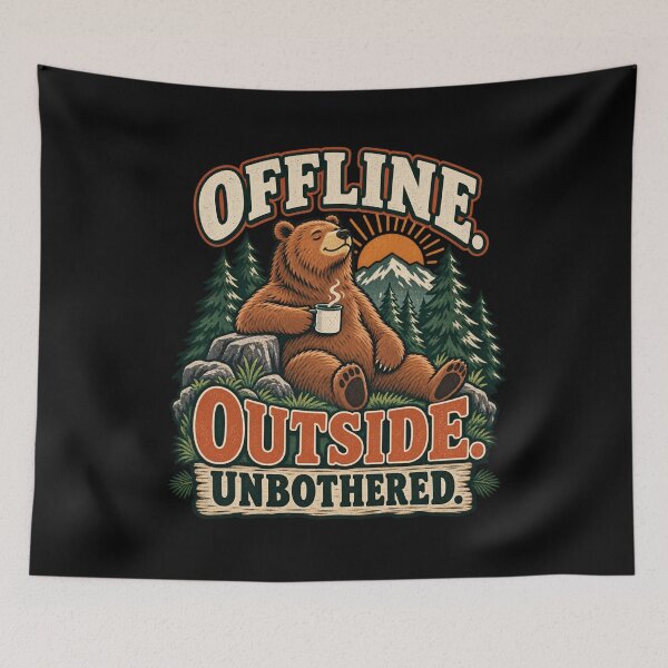 Item preview, Offline Outside Unbothered – Camping Bear Nature Design designed and sold by Good Mood Foundry.