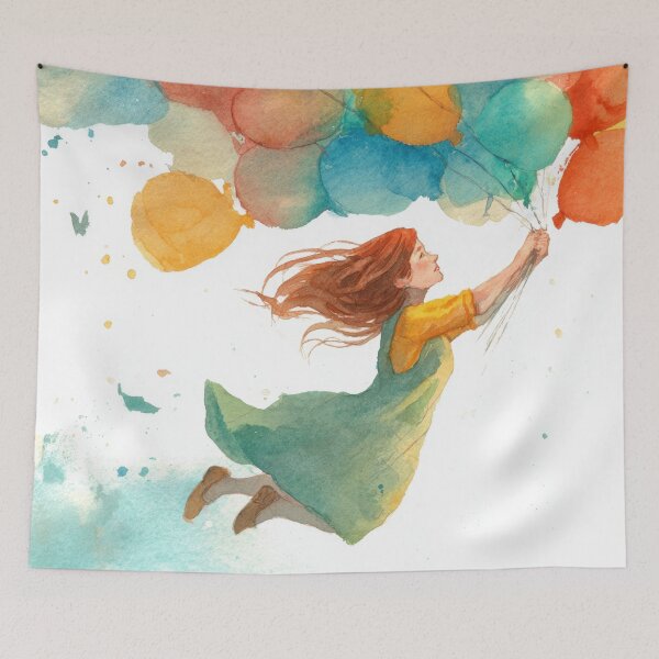 Item preview, Girl jumps with colorful balloons designed and sold by anytka.