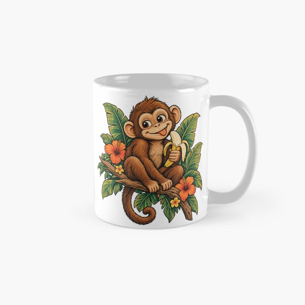 Item preview, Cheerful Monkey with Banana Tropical Vintage Illustration designed and sold by lovepower.