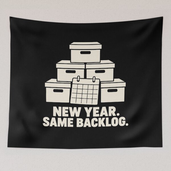 Aperçu de l'œuvre New Year Same Backlog Archivist Records Humor créée et vendue par DreamLayerStudio.