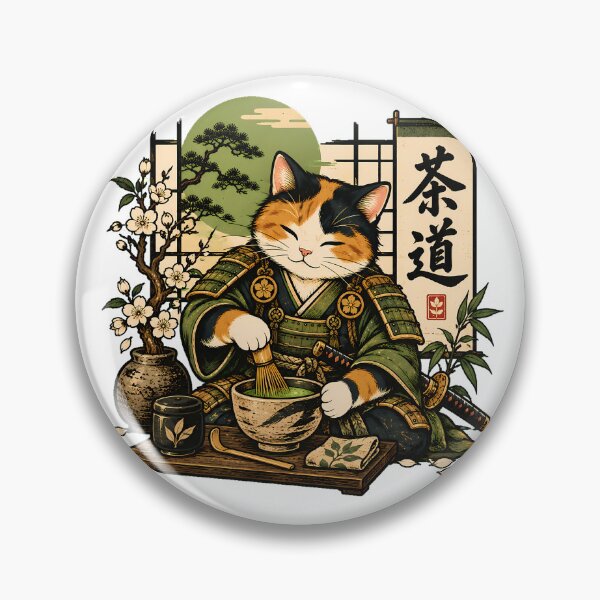 Item preview, Samurai Cat Ukiyo-e Matcha Japanese Fan designed and sold by chattsuede.