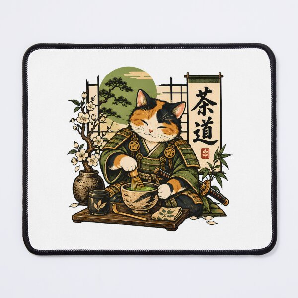 Item preview, Samurai Cat Ukiyo-e Matcha Japanese Fan designed and sold by chattsuede.