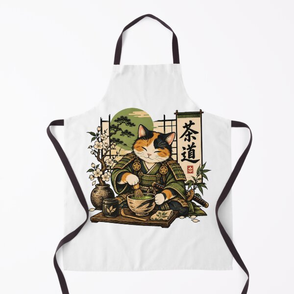 Item preview, Samurai Cat Ukiyo-e Matcha Japanese Fan designed and sold by chattsuede.