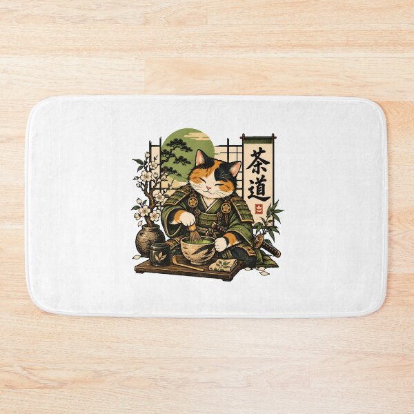 Item preview, Samurai Cat Ukiyo-e Matcha Japanese Fan designed and sold by chattsuede.