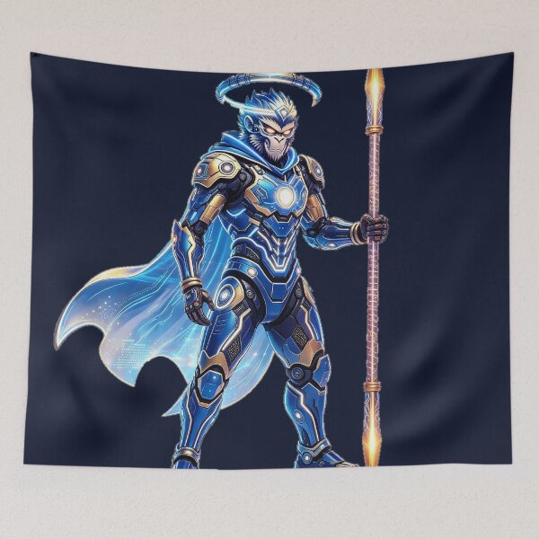 Item preview, Cyberpunk Mecha Sun Wukong Blue Armor Spear designed and sold by DigArtis.