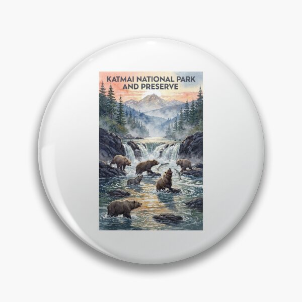Artikelvorschau, Katmai Nationalpark und Naturschutzgebiet Alaska Vintage-Aquarell Reise entworfen und verkauft von Teelogic.