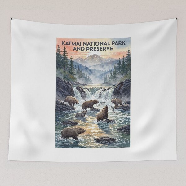 Item preview, Katmai National Park and Preserve Alaska Vintage Watercolor Travel designed and sold by Teelogic.