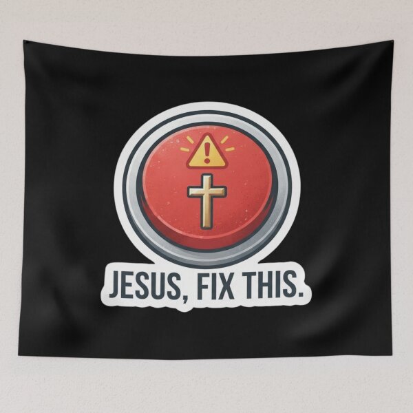 Item preview, Jesus Fix This Funny Christian Emergency Button designed and sold by MantoSagrado.