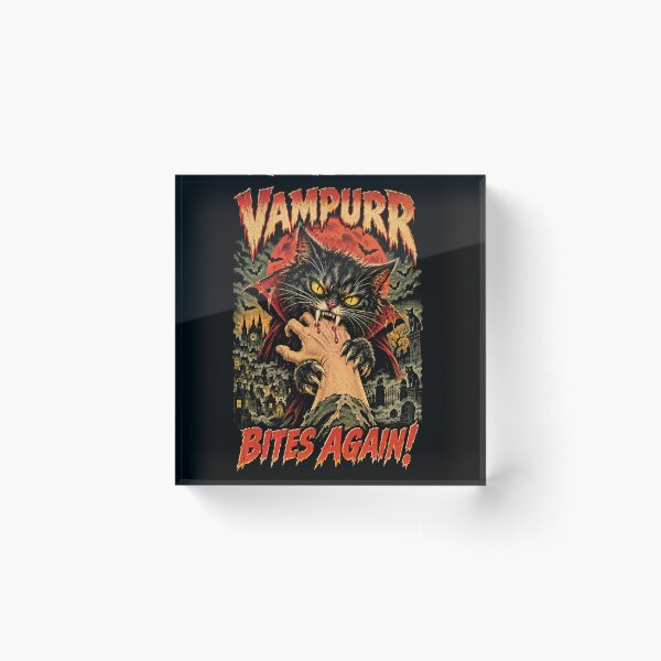 Item preview, Vampurr Bites Again Vampire Cat Retro Halloween Horror designed and sold by will freed18.