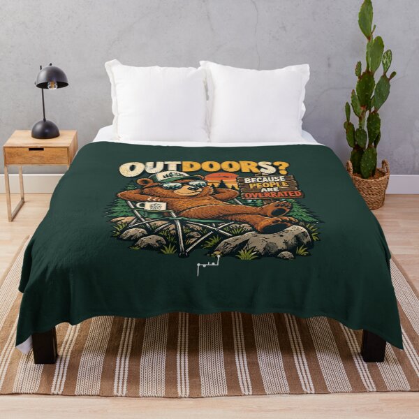 Item preview, Outdoors? Because People Are Overrated – Funny Retro Bear designed and sold by Musamem  Designs.