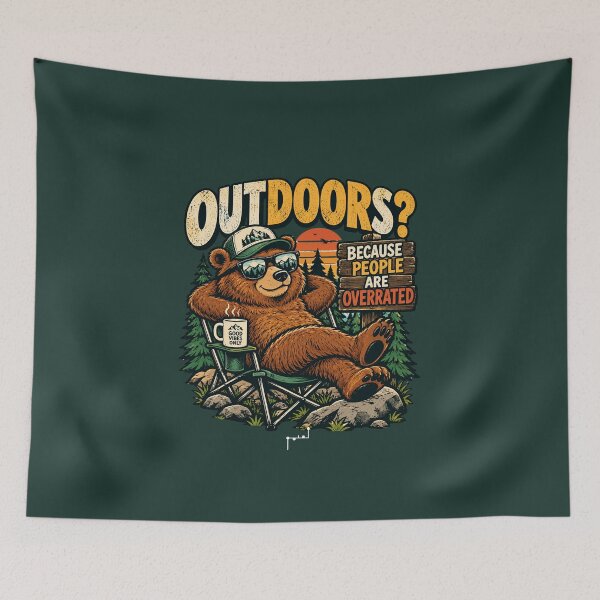 Item preview, Outdoors? Because People Are Overrated – Funny Retro Bear designed and sold by Musamem  Designs.