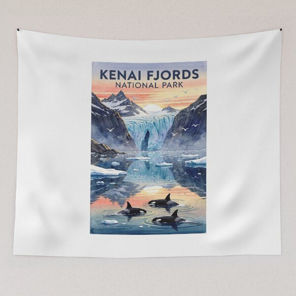 Item preview, Kenai Fjords National Park Alaska Vintage Watercolor Travel designed and sold by Teelogic.