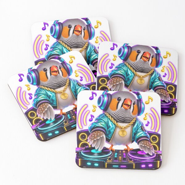 Item preview, Zebra Finch DJ on Neon Decks designed and sold by Ooops Radio x Everbloom.