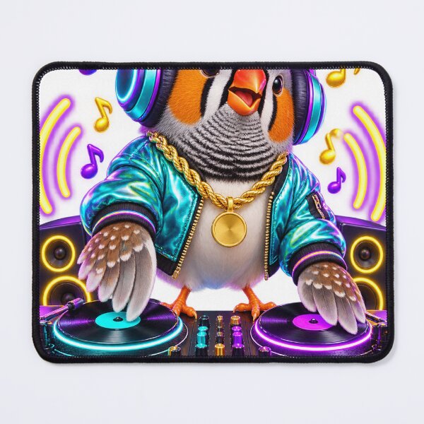 Item preview, Zebra Finch DJ on Neon Decks designed and sold by Ooops Radio x Everbloom.