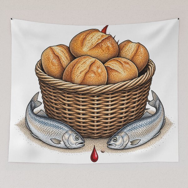 Item preview, Five Loaves Two Fish Feeding Multitude Stippled Artwork designed and sold by Francisbb.