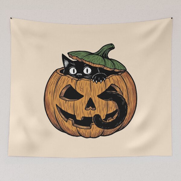 Item preview, Pumpkin Peeking Black Cat  designed and sold by Gkinoki.