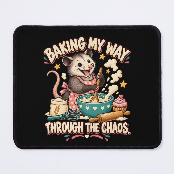 Item preview, Baking My Way Through the Chaos – Funny Opossum Baker designed and sold by Good Mood Foundry.