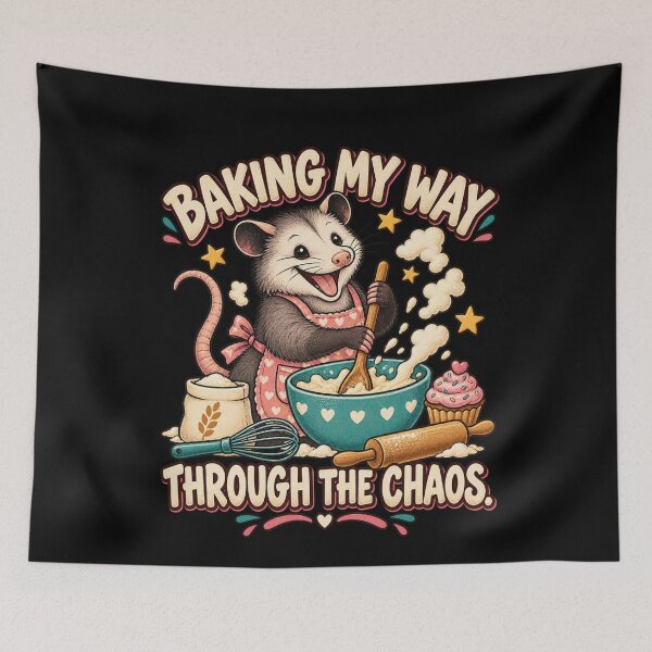 Item preview, Baking My Way Through the Chaos – Funny Opossum Baker designed and sold by Good Mood Foundry.