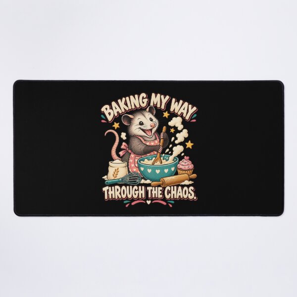 Aperçu de l'œuvre Pâtisserie au milieu du chaos – Un opossum boulanger rigolo créée et vendue par Good Mood Foundry.