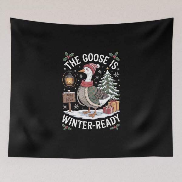 Item preview, The Goose Is Winter-Ready porch goose Christmas snow holiday art designed and sold by jkrphoto.