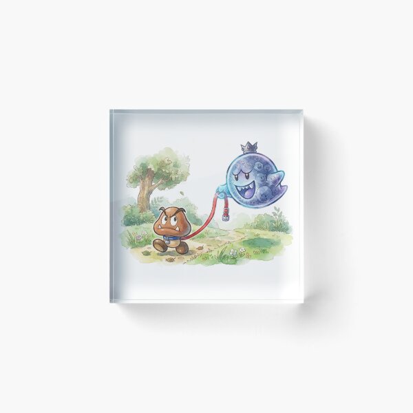 Item preview, Goomba being held on a red leash by a Athomic boo. designed and sold by gorillazone_co.