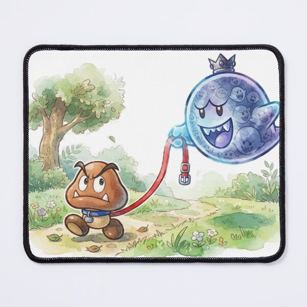 Item preview, Goomba being held on a red leash by a Athomic boo. designed and sold by gorillazone_co.