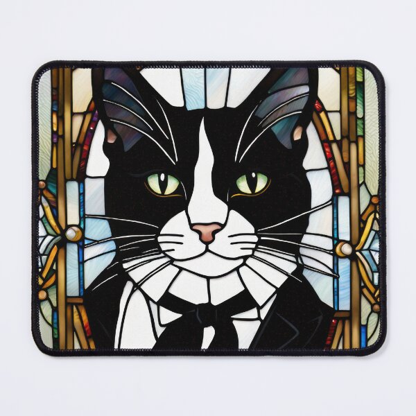 Item preview, Tuxedo Cat Stained Glass Artwork designed and sold by pinkal.