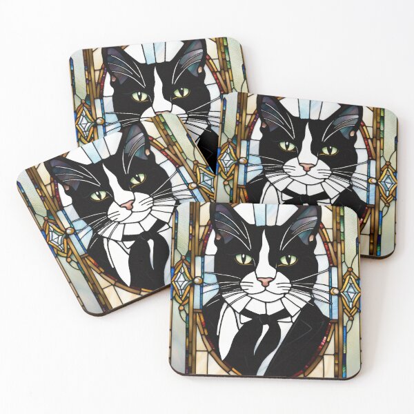 Item preview, Tuxedo Cat Stained Glass Artwork designed and sold by pinkal.