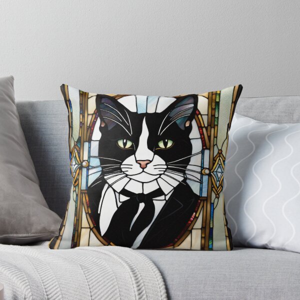 Item preview, Tuxedo Cat Stained Glass Artwork designed and sold by pinkal.