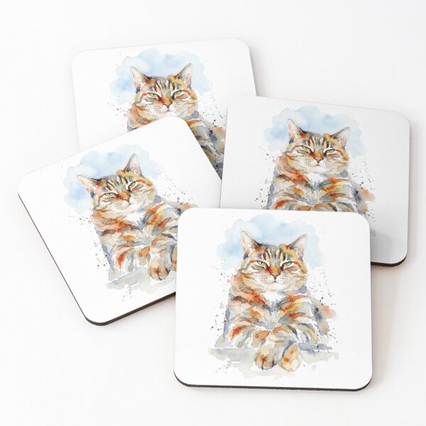 Item preview, Relaxed Tabby Cat Crossed Paws Watercolor Art designed and sold by caracatita75.
