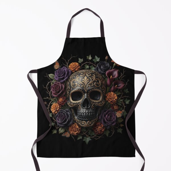 Item preview, Ornate Black Gold Sugar Skull Dark Floral Roses designed and sold by PMTaurus.