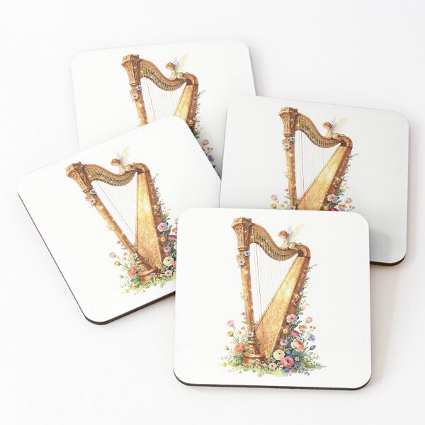 Item preview, Watercolor harp with fairy and flowers designed and sold by WildArtIT.