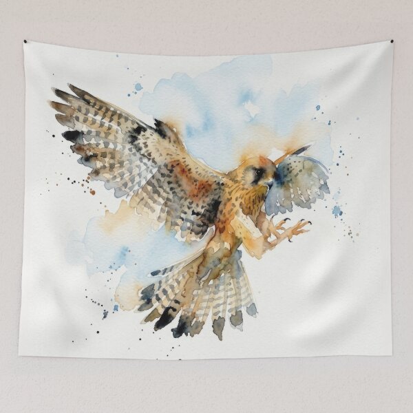 Item preview, Swooping Kestrel Falcon Watercolor Bird Art designed and sold by caracatita75.