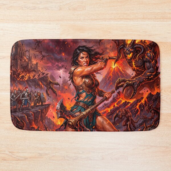 Item preview, Epic Fantasy Warrior vs Demon – Apocalyptic Hellscape Battle Art designed and sold by VALKYRAART53.