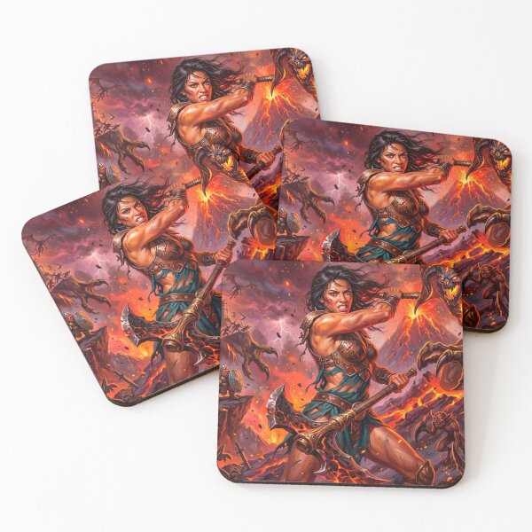 Item preview, Epic Fantasy Warrior vs Demon – Apocalyptic Hellscape Battle Art designed and sold by VALKYRAART53.