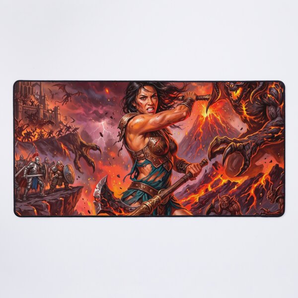 Item preview, Epic Fantasy Warrior vs Demon – Apocalyptic Hellscape Battle Art designed and sold by VALKYRAART53.