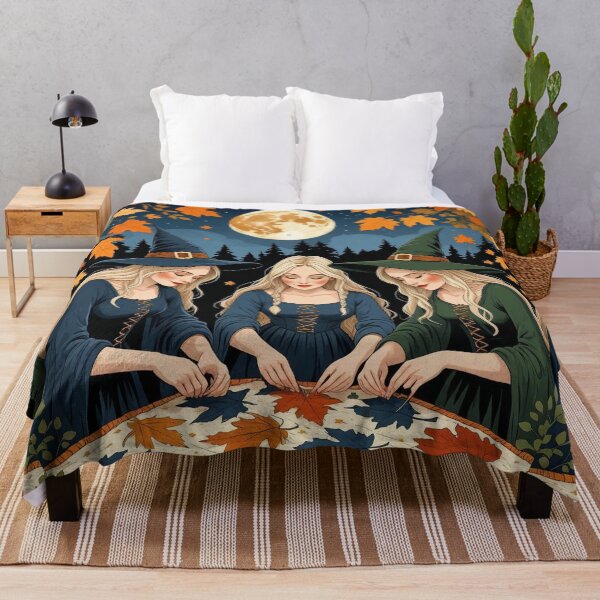 Item preview, Harvest Moon Quilt – Sisterly Cottagecore Witches designed and sold by Deezyned.