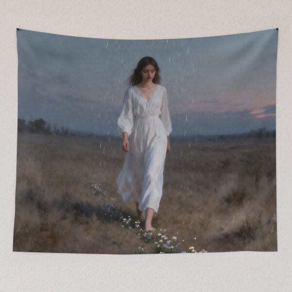 Item preview, Sorrow Into Beauty Art Print | Woman With Rain Cloud & Wildflowers | Healing Fine Art designed and sold by stylishdzign.